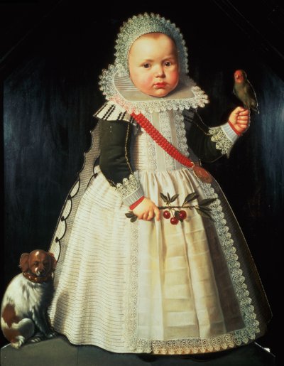 Retrato de un niño sosteniendo un loro de Wybrand Simonsz. de Geest